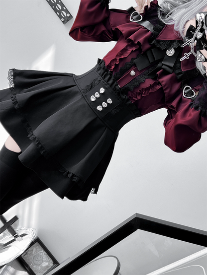 Jirai Button Blouse: Red Sweetheart Closure Wine Kei