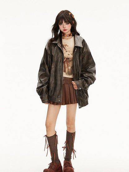 Buckles Fashion Brown Millard Autumn Pleated PU Heart-Shaped with for Mini Skirt