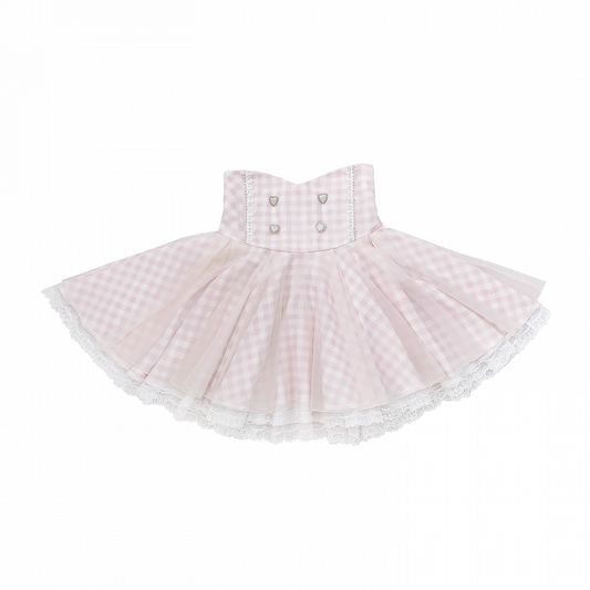 White Lace Plaid Jirai Kei High Waist Pink Trim Skirt with