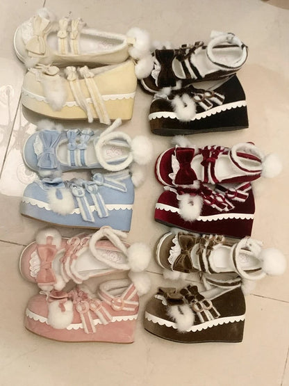 Cute Bunny Buckle Lining Shoes Mary Rabbit Jane Sweet - Details in Blue Platform with Circle Plush Lolita