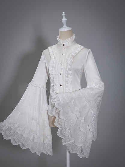 Flounce Collar Bell Sleeve Blouse with Lace Patchwork - DevilInspired Exclusive Collection