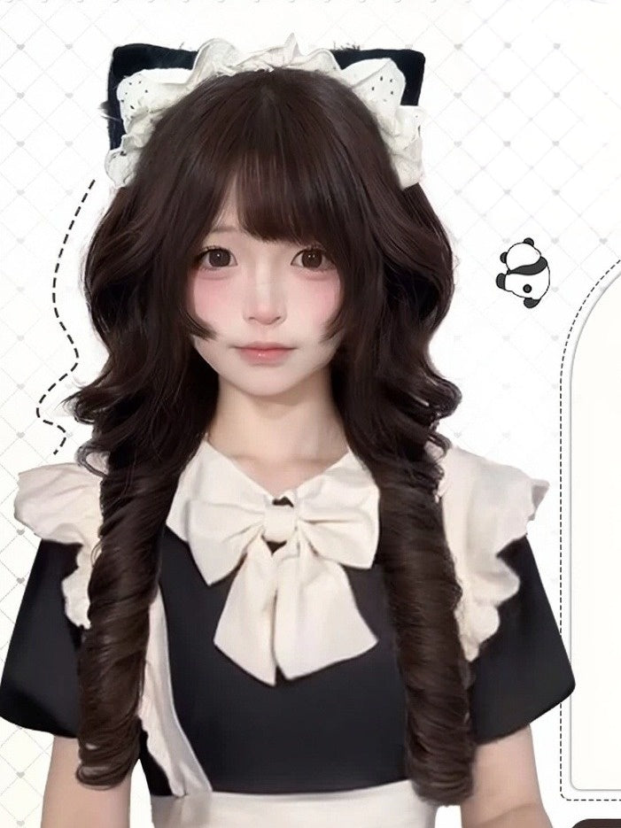 60cm Black Tea Curly with Hime Cut - Meow Island Wig