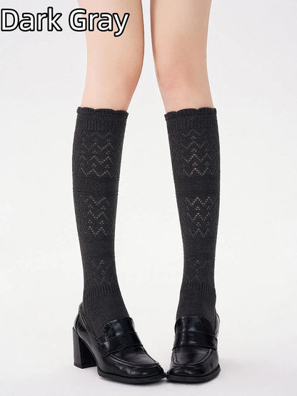 Knit Calf 3-Color Socks Pointelle