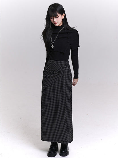 Accents Shawl Set Knit Dark Top Button Gothic Long Gray/Black Sleeves