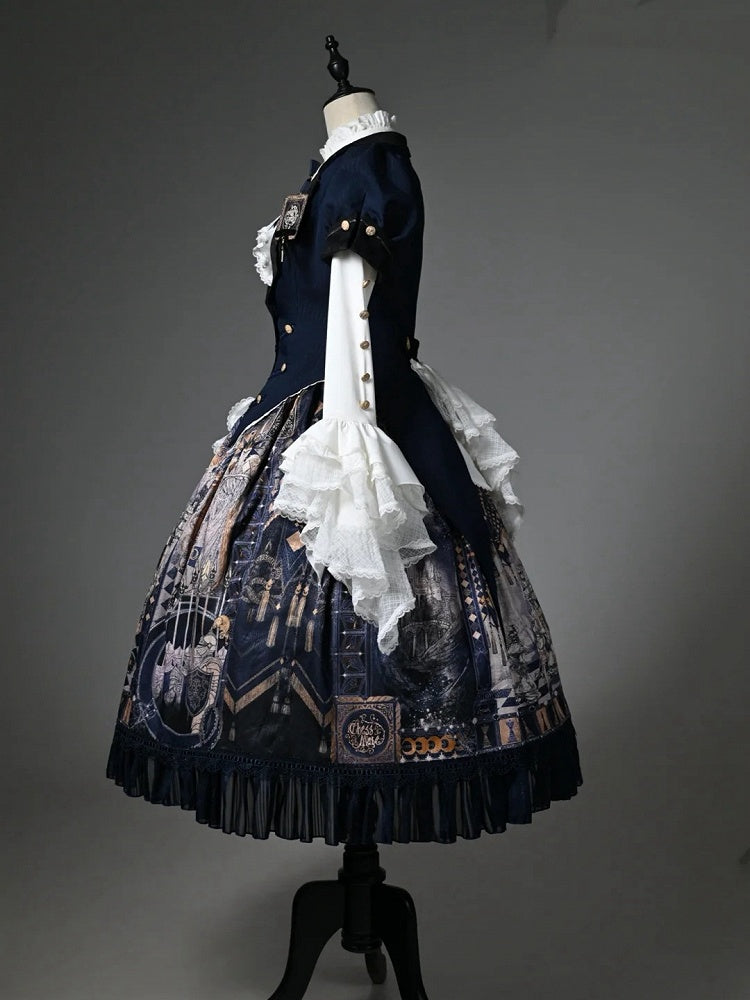 パフカラー スプリットテールスリーブ ブレザー ショート ブルー トップス ダーク