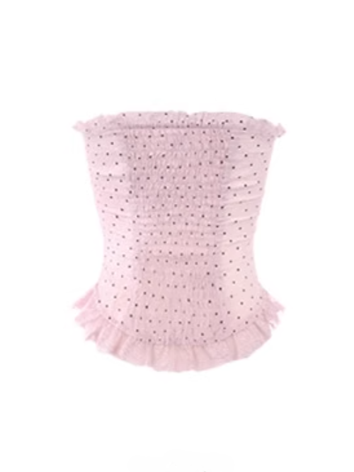 Pink Bustier Pattern With Black Polka-dot Chiffon