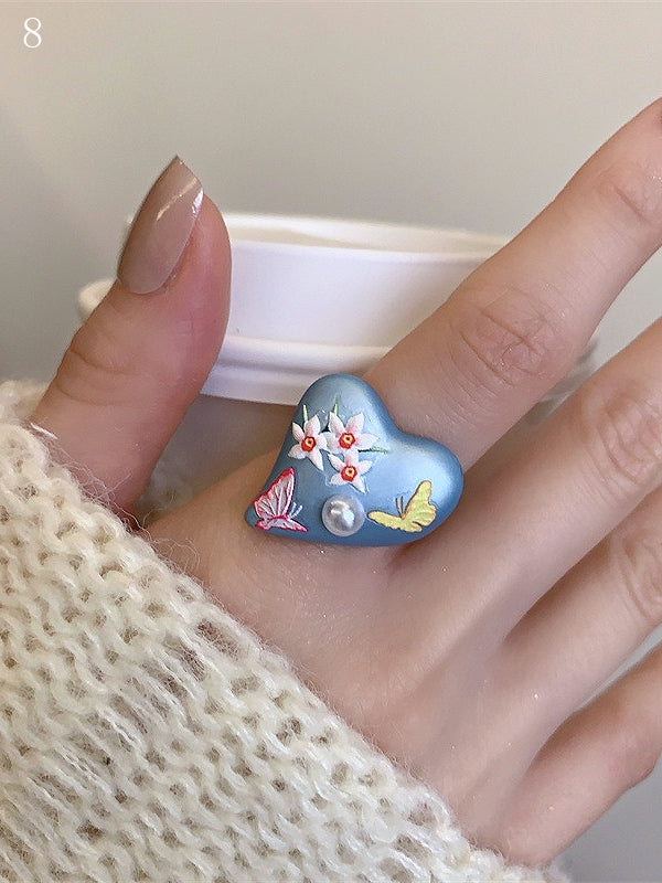 Schmetterling Design Ring Floral 8 Y2K Bittersüß Blau und Optionen