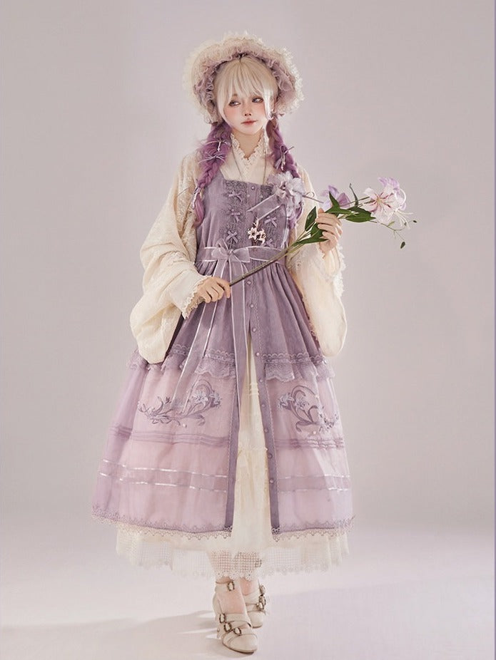 Purple Lace Trim Apron with Bow - Tan Tuan