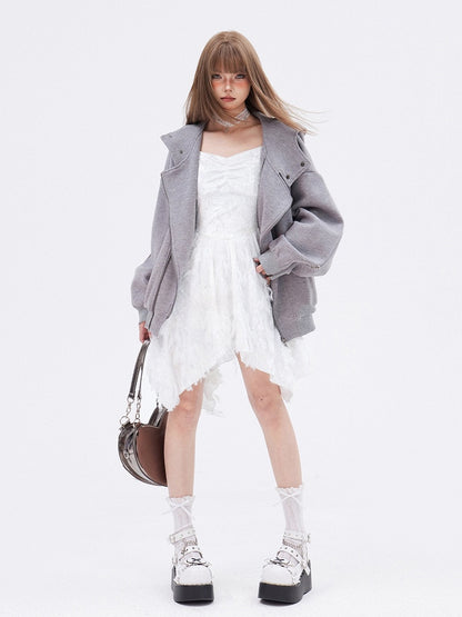 White Fringe Handkerchief Hem Cami Dress