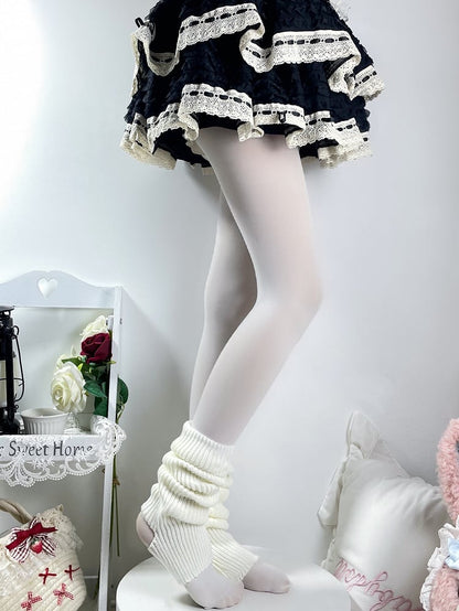 White (2 Style Ribbed Warmers Colors: Leg Slouchy Lolita