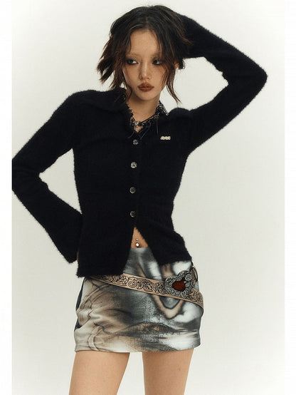 and Gray Punk Mini Bodycon Skirt Black