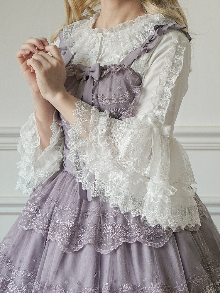 ブラウス ホワイトネックライン 3/4フリルロリータスリーブ