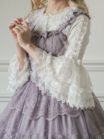 ブラウス ホワイトネックライン 3/4フリルロリータスリーブ