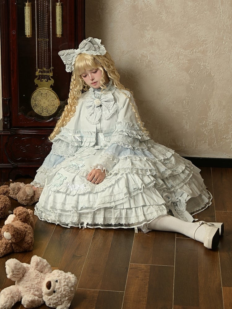 Set Baby Dress + Under Cape Lolita Blouse Sleeves Blue Full Dollcore Bell Bust - JSK