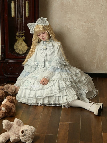 Set Baby Dress + Under Cape Lolita Blouse Sleeves Blue Full Dollcore Bell Bust - JSK