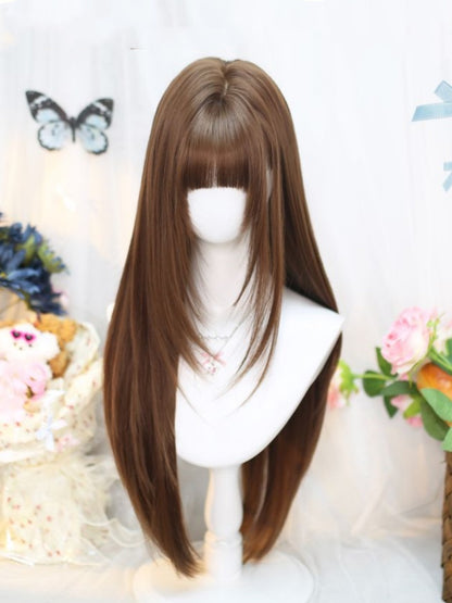 Caramel Brown Under Bust Length Straight Wig with Full Bangs
