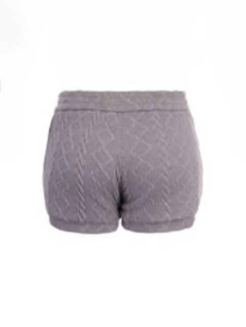 Pocket Lace-Trimmed Black With Gray Shorts Detail Bow Fleece Knit