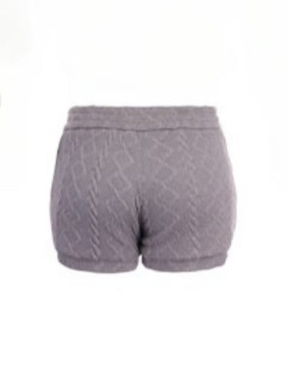 Pocket Lace-Trimmed Black With Gray Shorts Detail Bow Fleece Knit