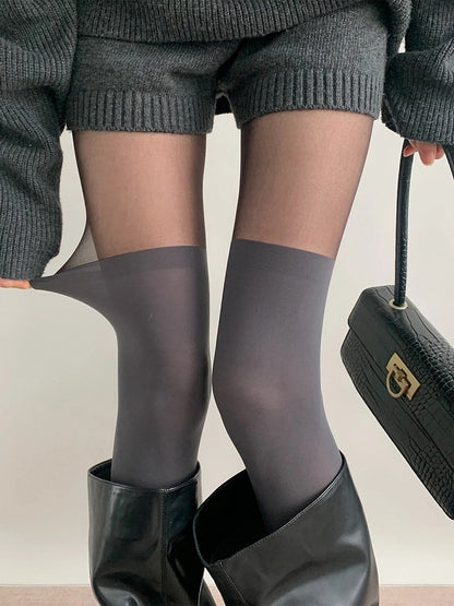 Colors) Thigh-High Faux Panel Pantyhose (2