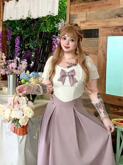 Sweet Purple Long Dress with Bowknot and Heart Accents - Hard Candy