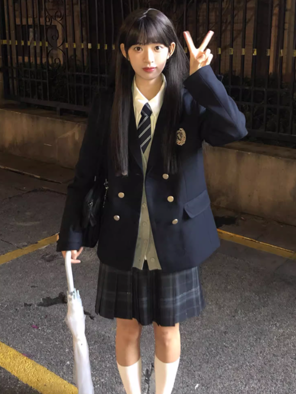 Gray Dark Plaid 45CM Pattern Pleated Uniform JK Skirt