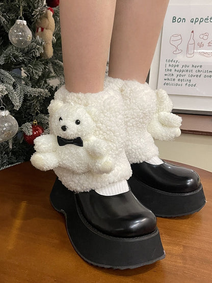 White Sweet Bear Doll Bowknot Plush Leg Warmers
