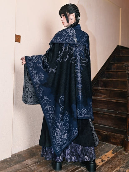 with Gothic Navy Shawl Print Koi Fish