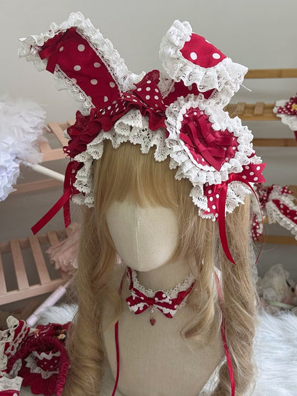 Red Polka-dot Heart-Shaped Trim Lace Hairclip/Brooch Bow