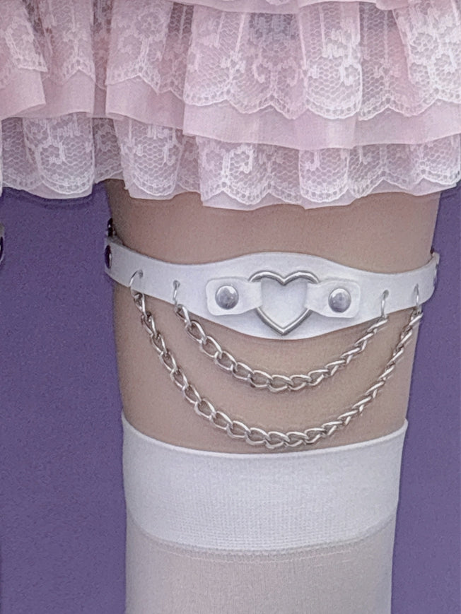 ハート装飾チェーン グラマラス PU ブラック/ピンク/ホワイト レッグチャーム ループスタッド Y2K