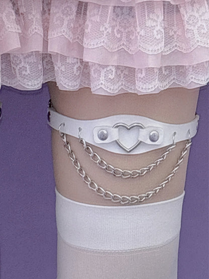 ハート装飾チェーン グラマラス PU ブラック/ピンク/ホワイト レッグチャーム ループスタッド Y2K