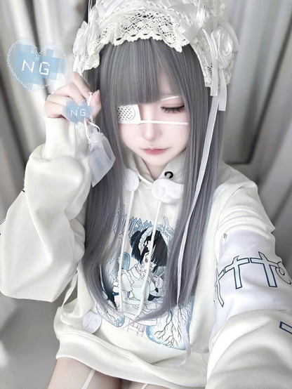 ブラックホワイトクロス柄グラフィックパーカー