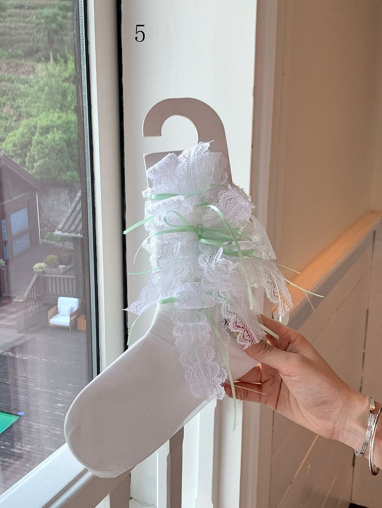 Bowknot Socken Lila/Schwarz/Rosa/Weiß/Grün/Spitze