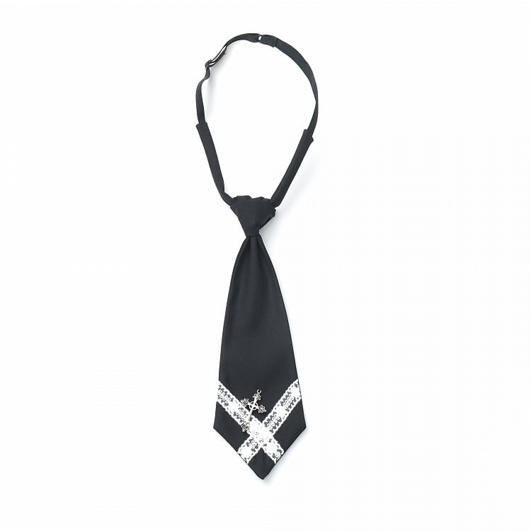 Lace Cross with Pre-Tied Accent Necktie Metal Black/Gray