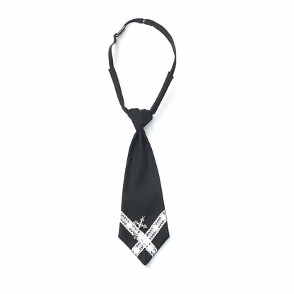 Lace Cross with Pre-Tied Accent Necktie Metal Black/Gray