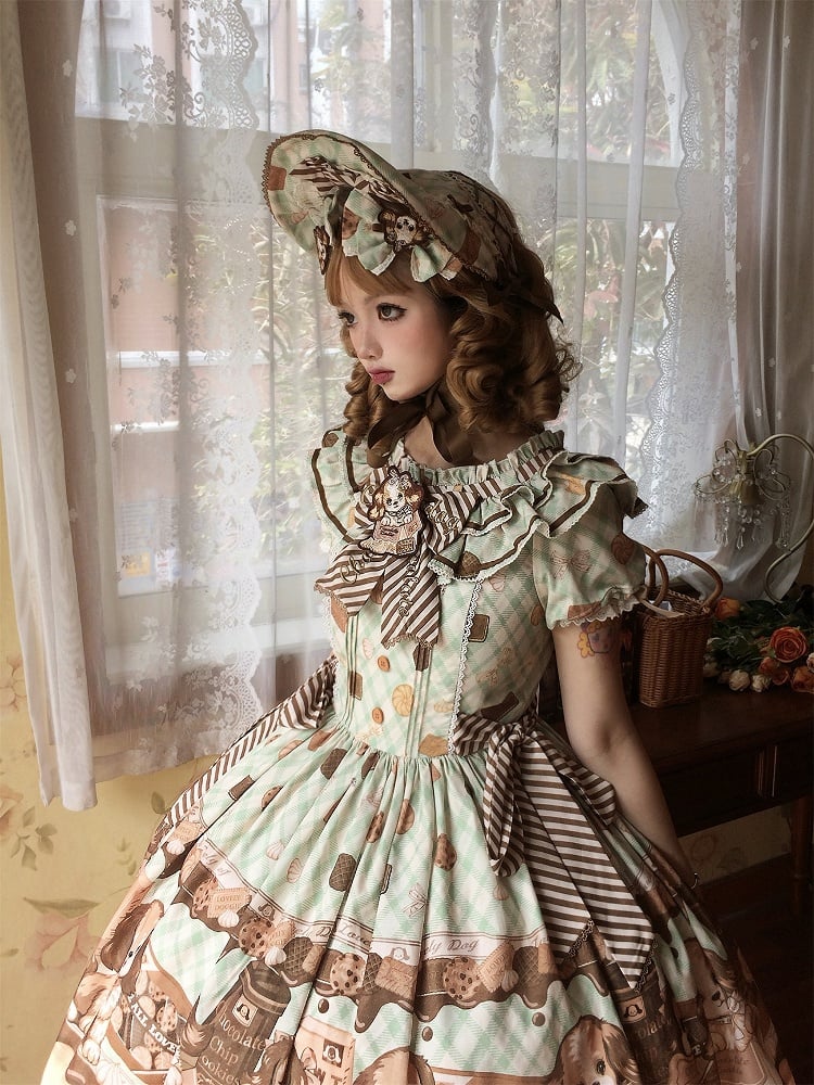 Süßes Lolita-Kleid mit kurzen Ärmeln in Grün von Puppy and Biscuit