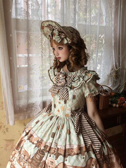 Süßes Lolita-Kleid mit kurzen Ärmeln in Grün von Puppy and Biscuit