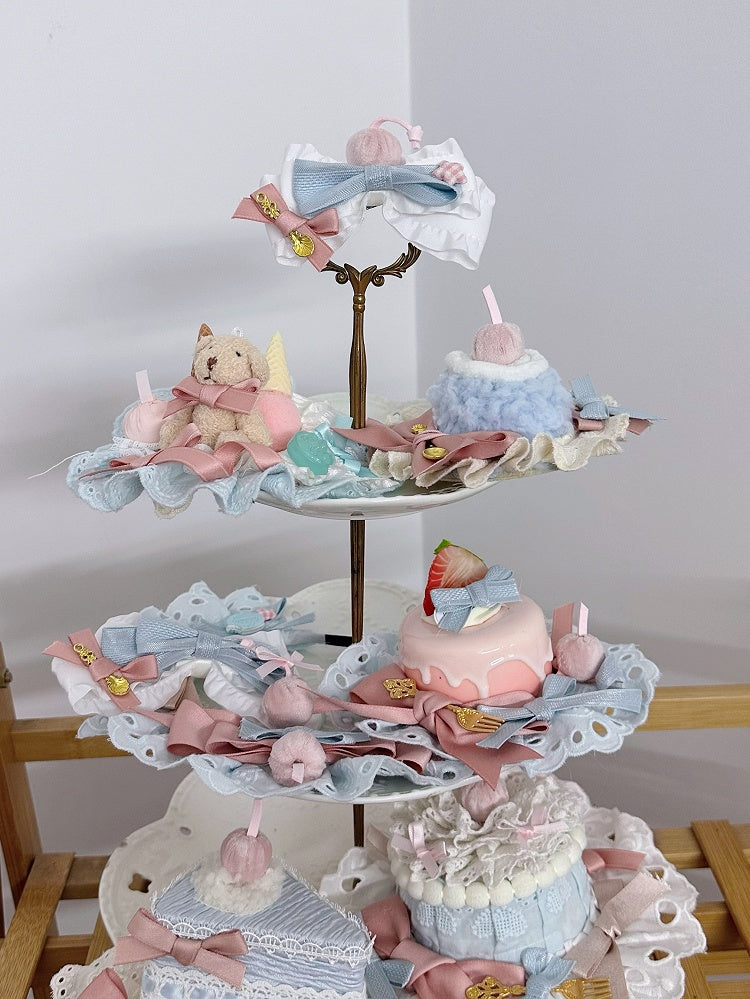 Gelb/Rosa/Blau Cake Lolita Mini und Kirsche Dreieck Dekoration Schleife mit süßen Hut