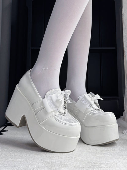 with Kei Toe Jirai Slip-Ons: White Block Platform 9.5cm Round Heel