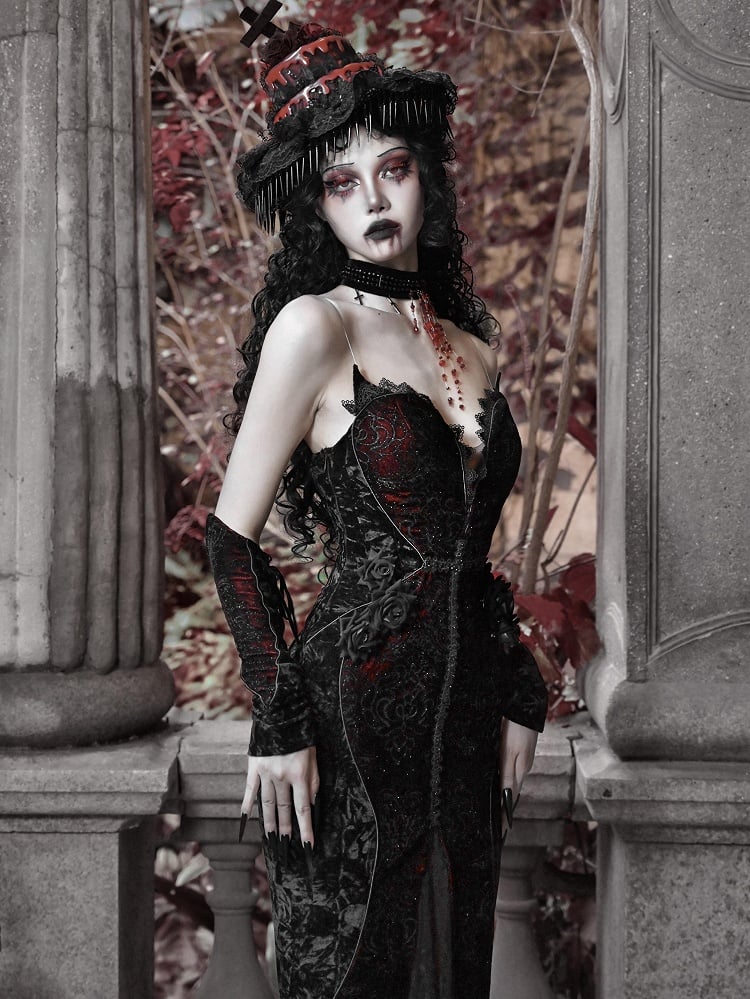 Goth Vampire V-neck Romantic Mermaid Dress Neckline Deep Sweetheart