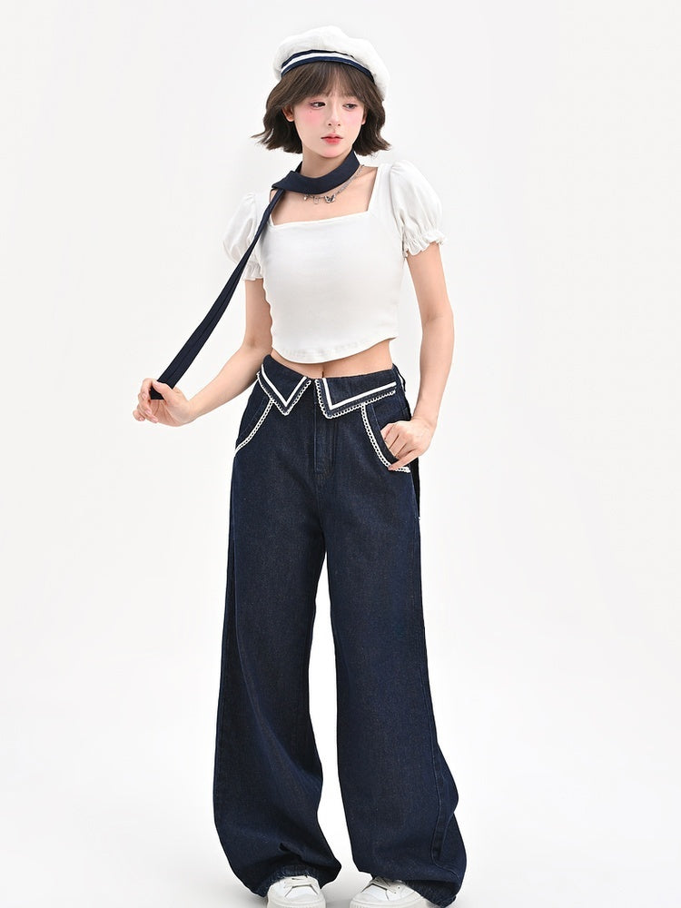 Weite Jeans Navycore Denim Taille Blau Niedrig