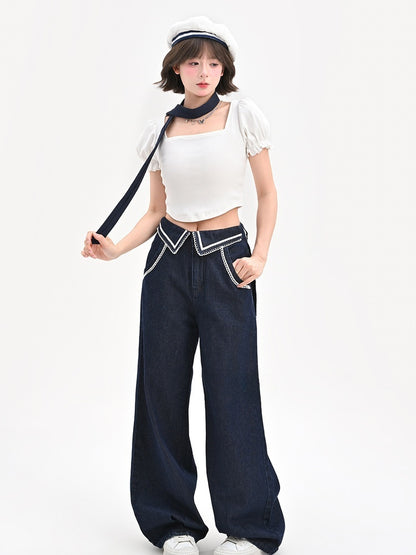 Weite Jeans Navycore Denim Taille Blau Niedrig