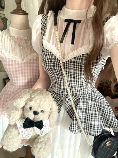 Dress Pattern Plaid Black Faux White Two-Piece With