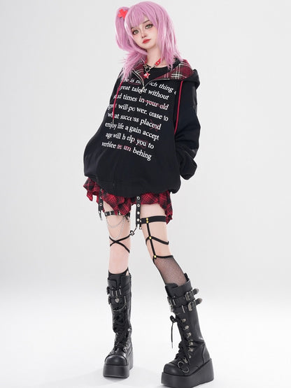 Y2K Black/Grey Letters Loose Zip Hoodie