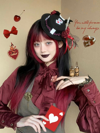 Red 68CM Ombre with Full Bangs Black Wig Straight