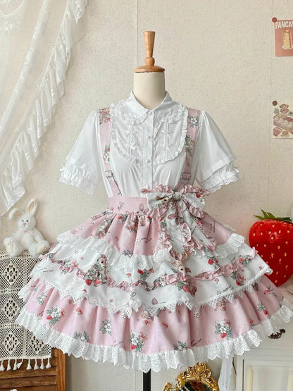 Skirt Sweet Overall Bunny Print Lolita Pink