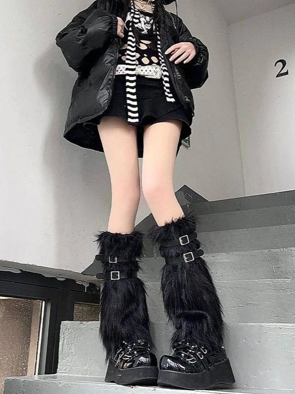 White-White (3 Fur Buckle Faux Leg Styles: Warmers