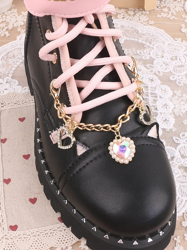 Jirai Options 7 Kei Shoe Chain Heart Pearl Color Rhinestone