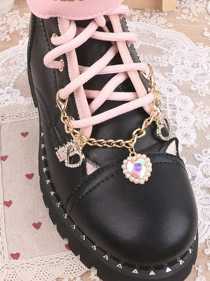 Jirai Options 7 Kei Shoe Chain Heart Pearl Color Rhinestone