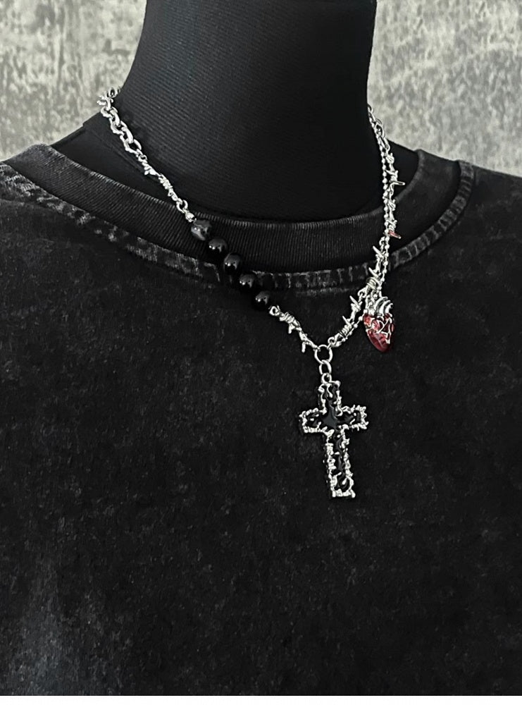 シルバークロスサンドハートペンダントソーンネックレス