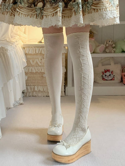 Old School Lolita Overknee-Strümpfe mit Schleife